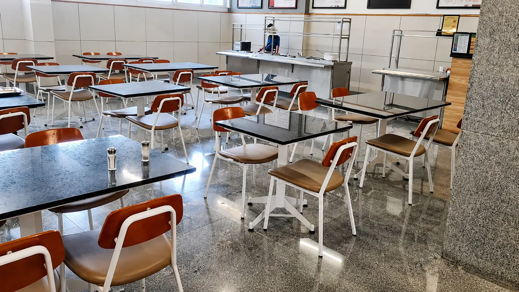 Institutional cafeteria furniture installation